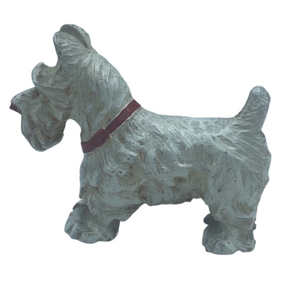 Vtg Burwood Scottish Terrier Dog Figurine White Red Collar Resin Composite - Picture 4 of 12